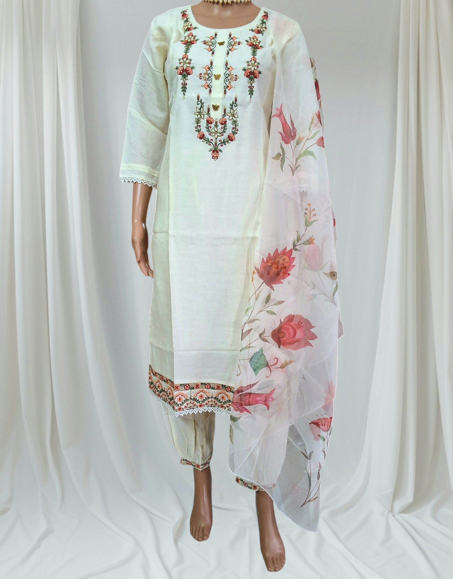 Ivory Bloom - 3 Piece Festive Kurti Suit