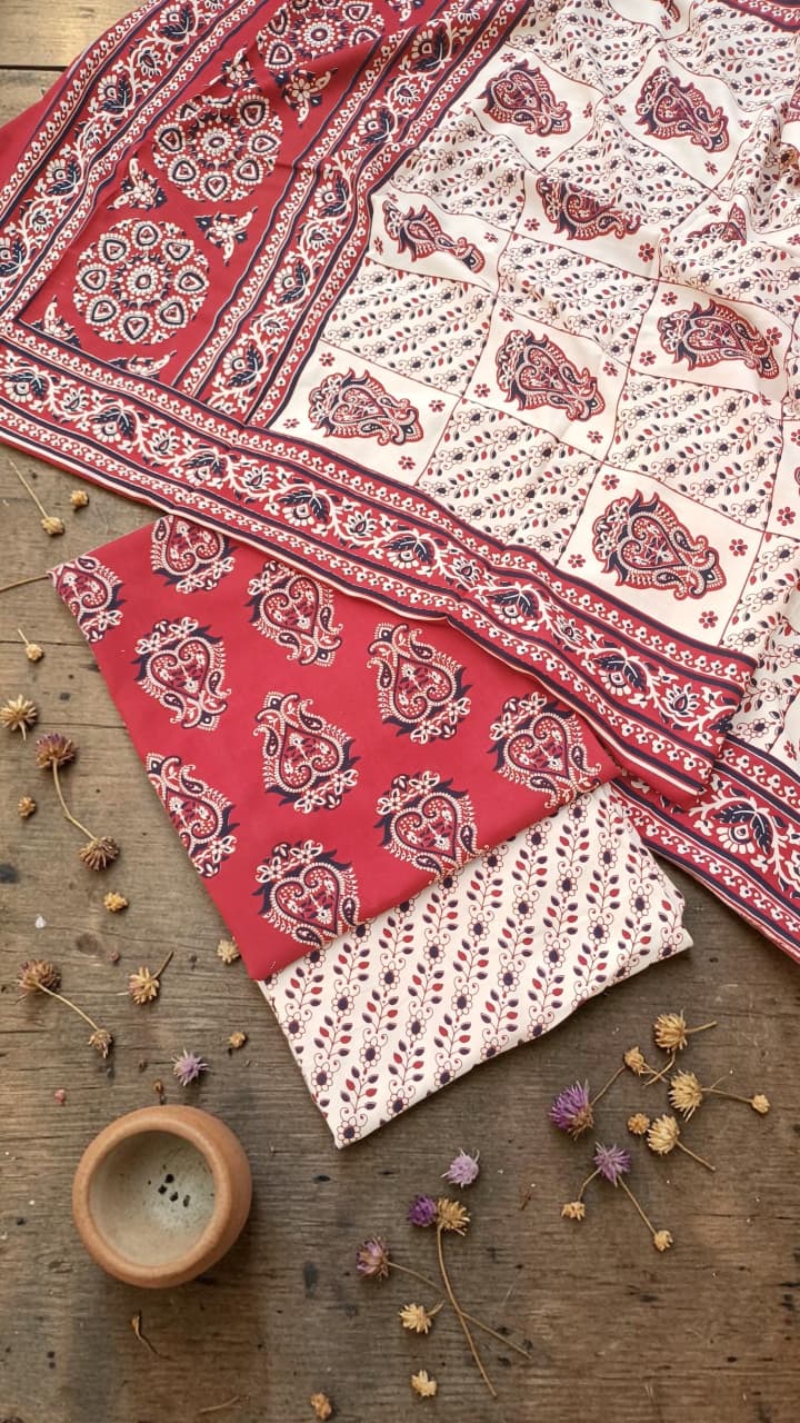Pure cotton Ajrakh Print Dress Material