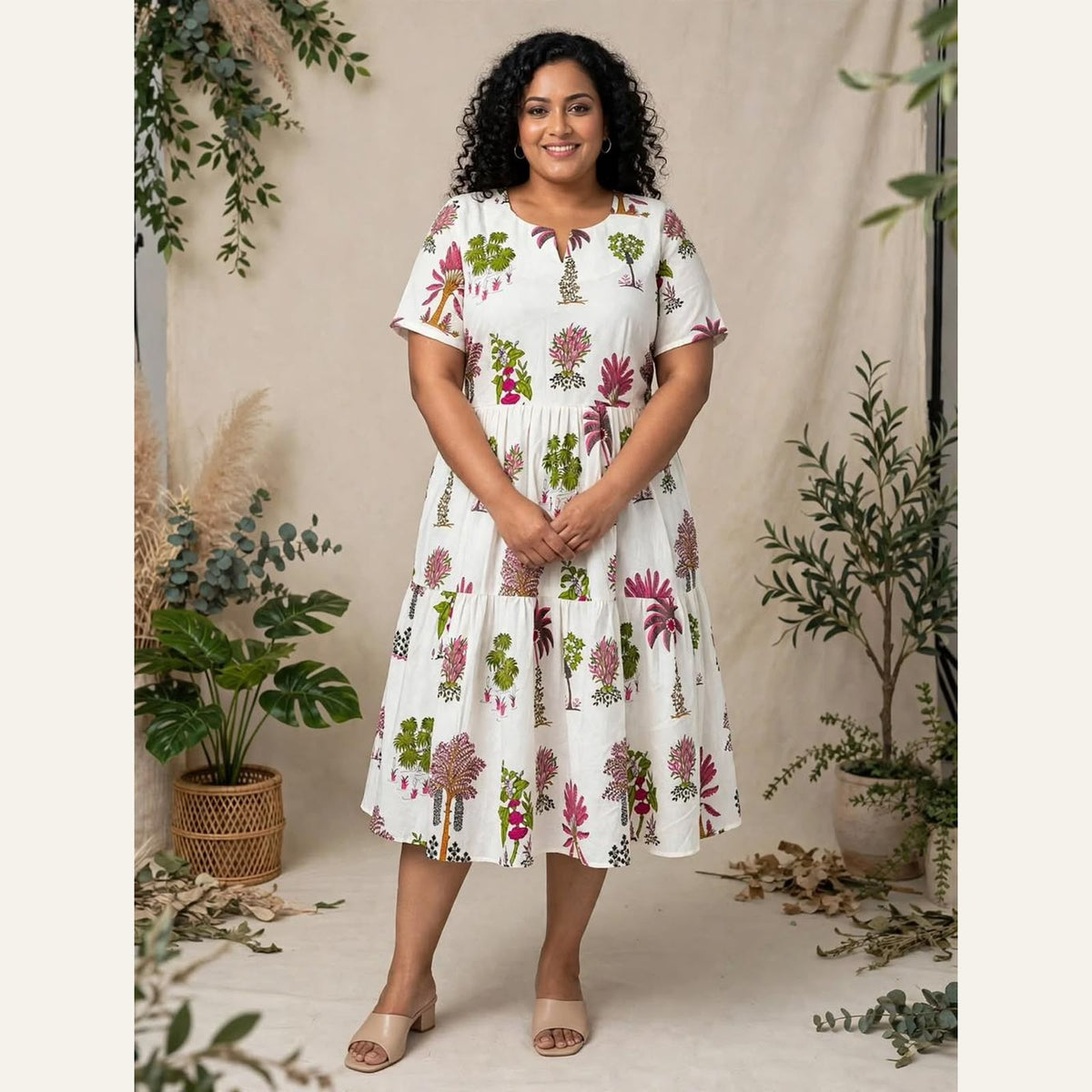 Floral White Midi Drees
