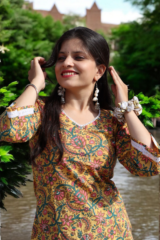 Sunshine Bloom Bell Sleeves Short Kurti