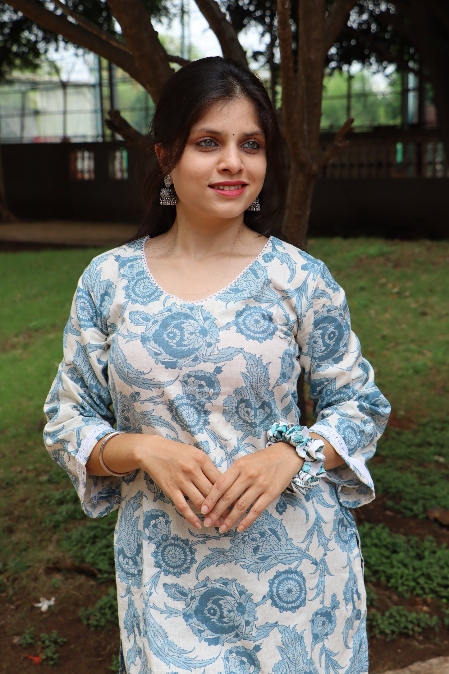 Sky Bloom - Bell Sleeves Short Kurti