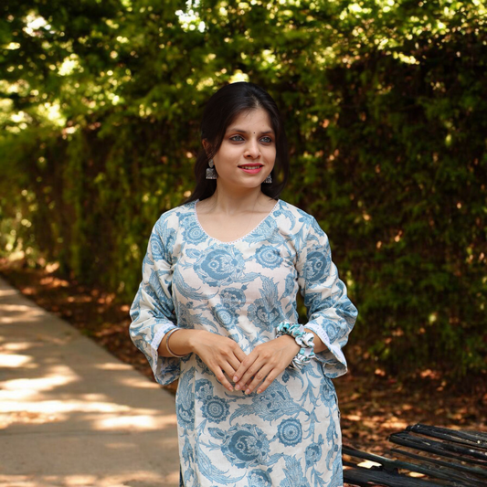 Sky Bloom - Bell Sleeves Short Kurti