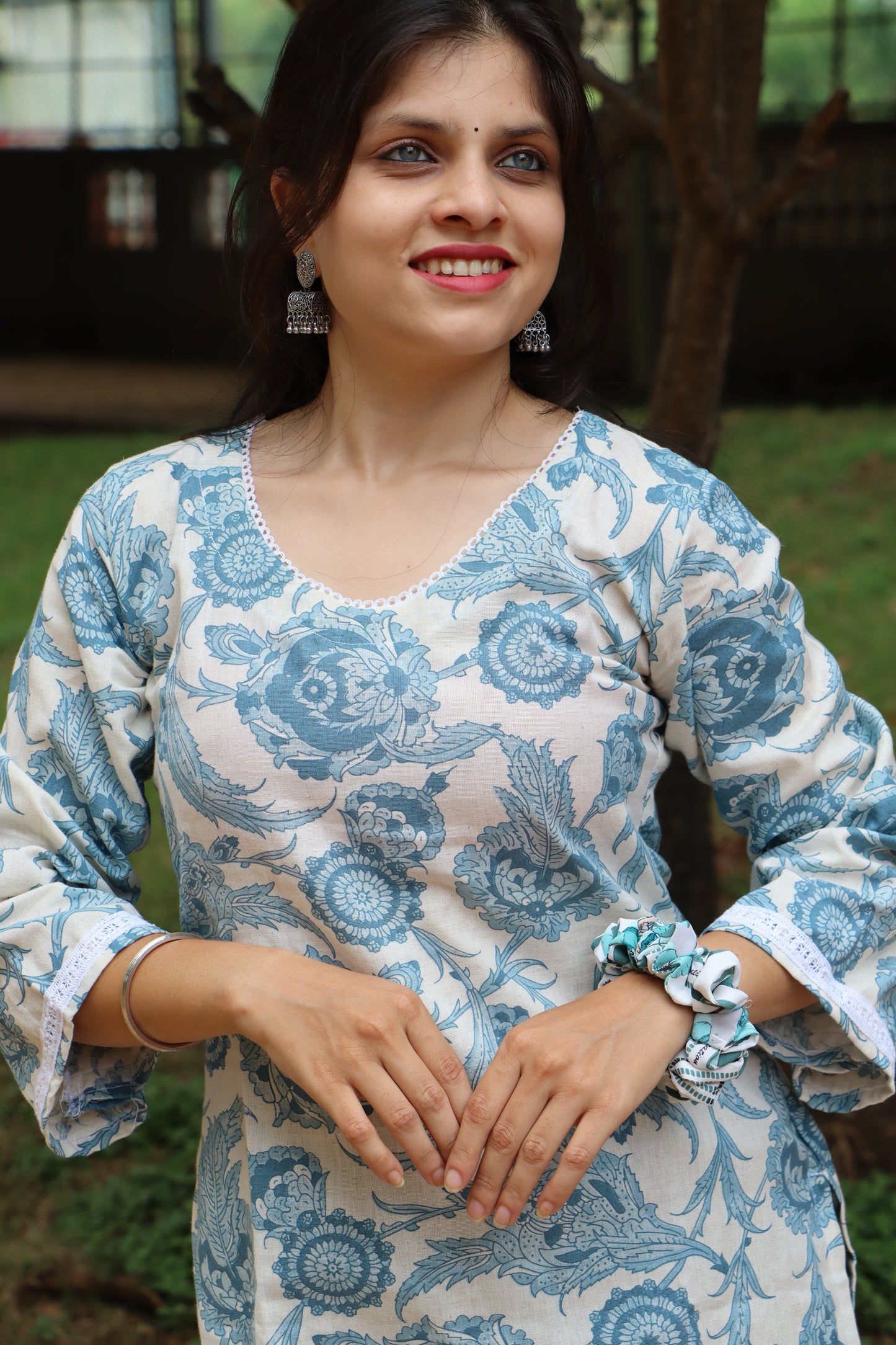 Sky Bloom - Bell Sleeves Short Kurti