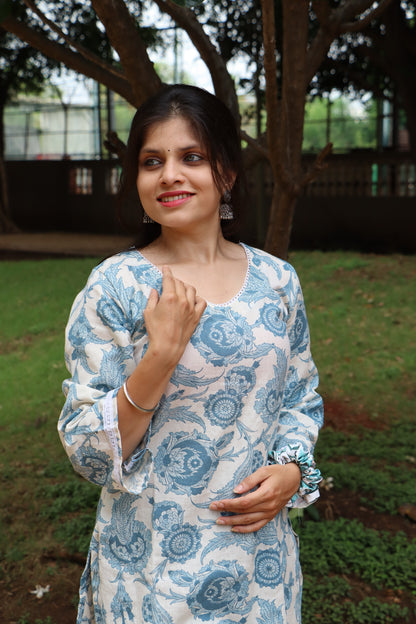 Sky Bloom - Bell Sleeves Short Kurti