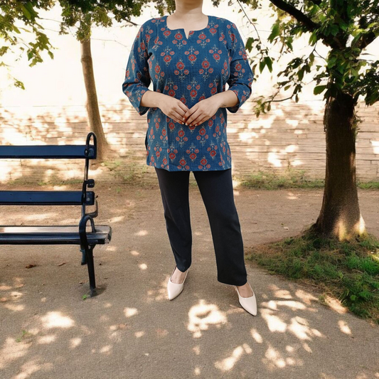 Classic Navy - Short Sleeves Kurti