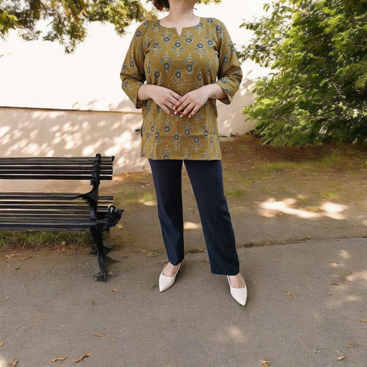 Olive Bloom -Short Sleeve Kurti