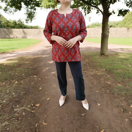 Rusty Red Bliss - Short Sleeves Kurti