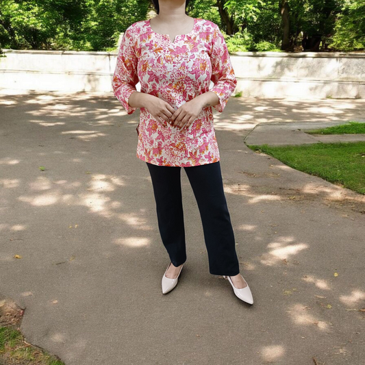 Floral Whimsy - Short Sleeves Kurti