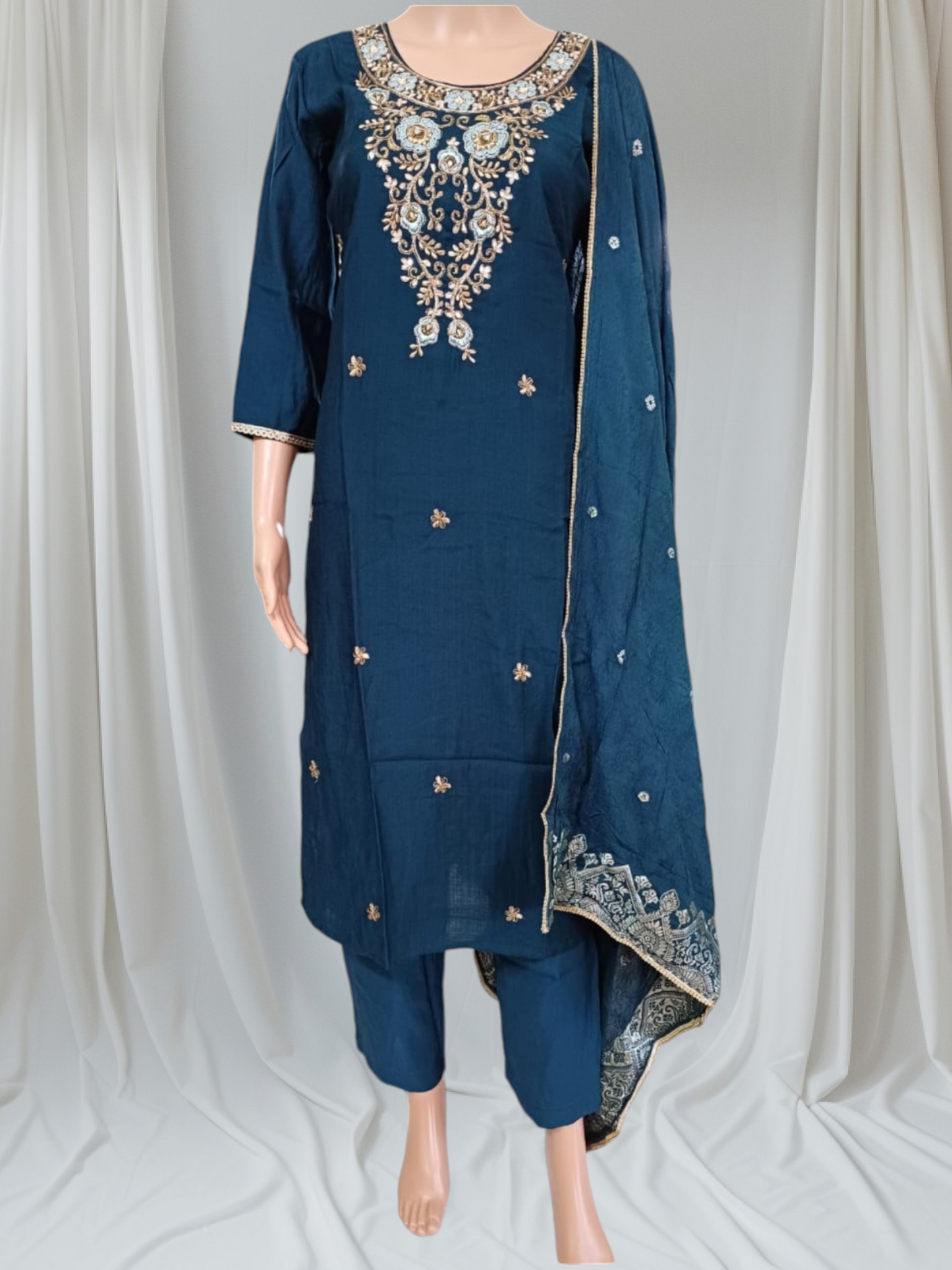 Midnight Bloom - 3 Piece Festive Kurti Suit