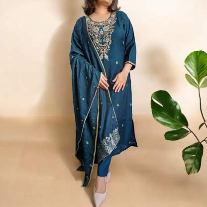 Midnight Bloom - 3 Piece Festive Kurti Suit
