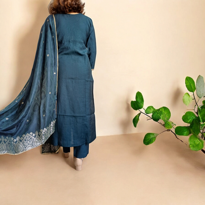 Midnight Bloom - 3 Piece Festive Kurti Suit