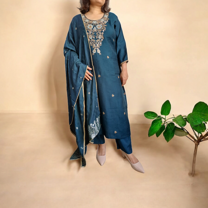 Midnight Bloom - 3 Piece Festive Kurti Suit