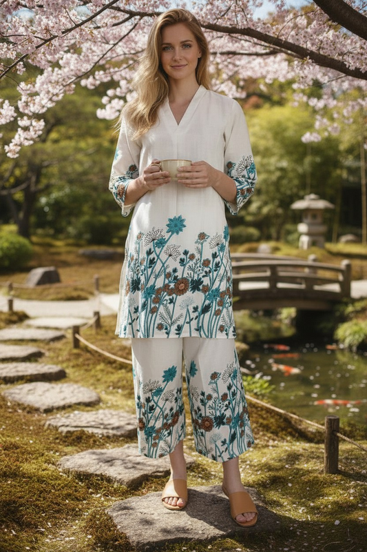 Off-white floral coordset
