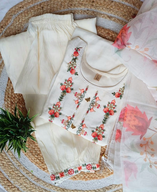 Ivory Bloom - 3 Piece Festive Kurti Suit