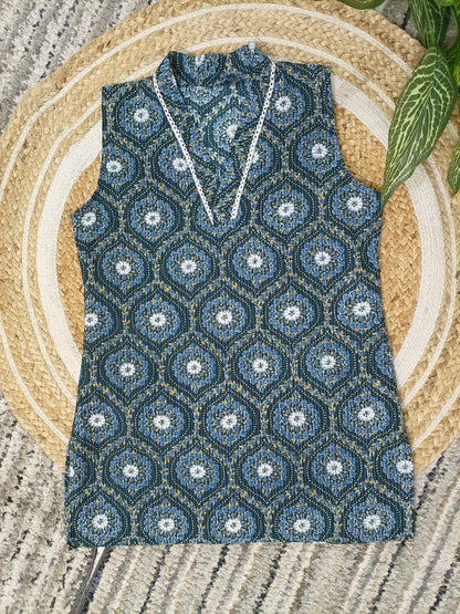 Azure Bliss Short Sleeveless Kurti