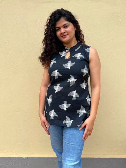 Black handblock print kurti