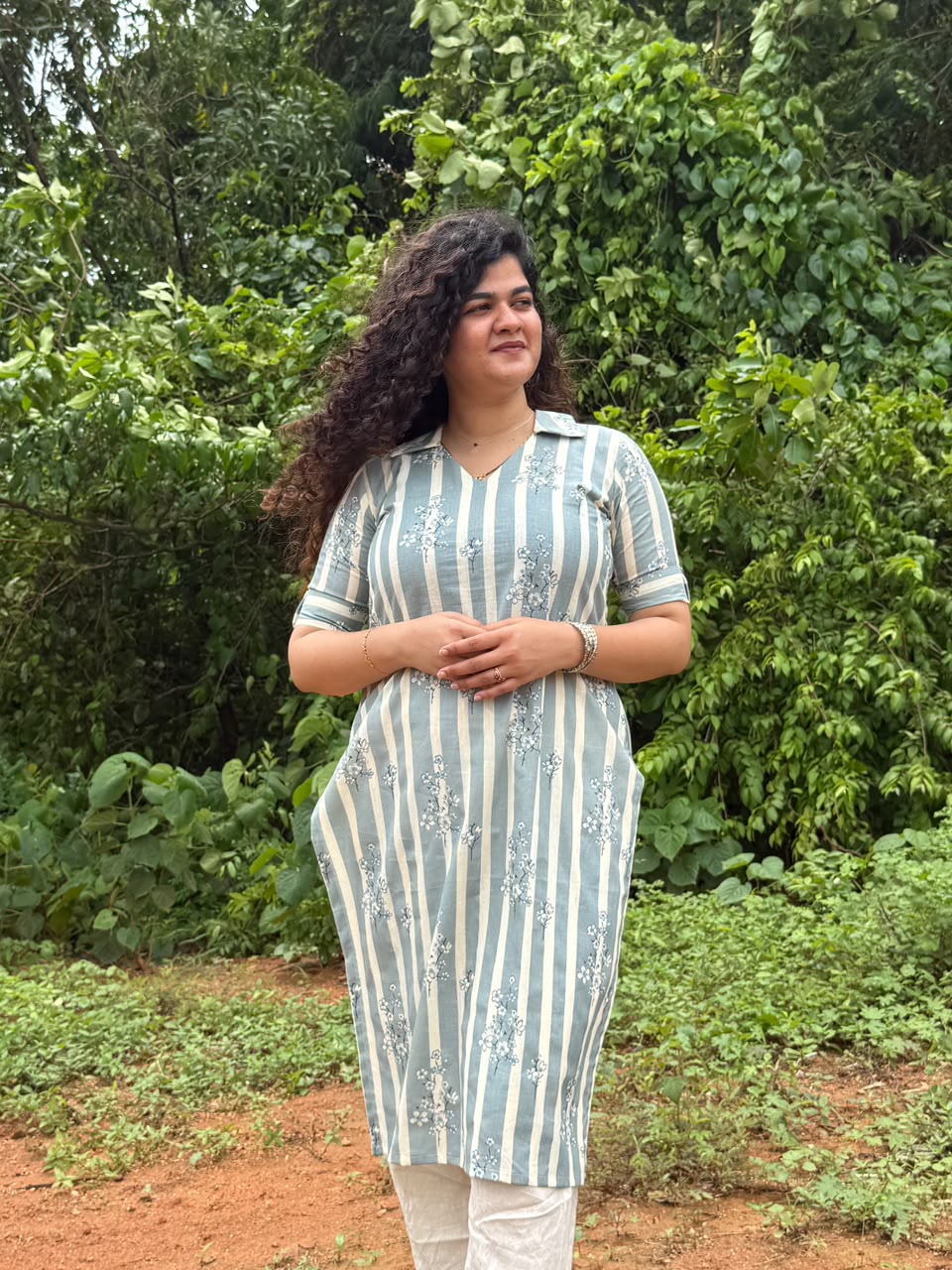 Mist stripe collared kurti