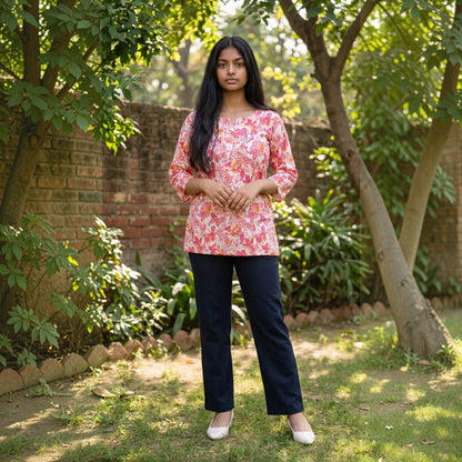 Floral Whimsy - Short Sleeves Kurti