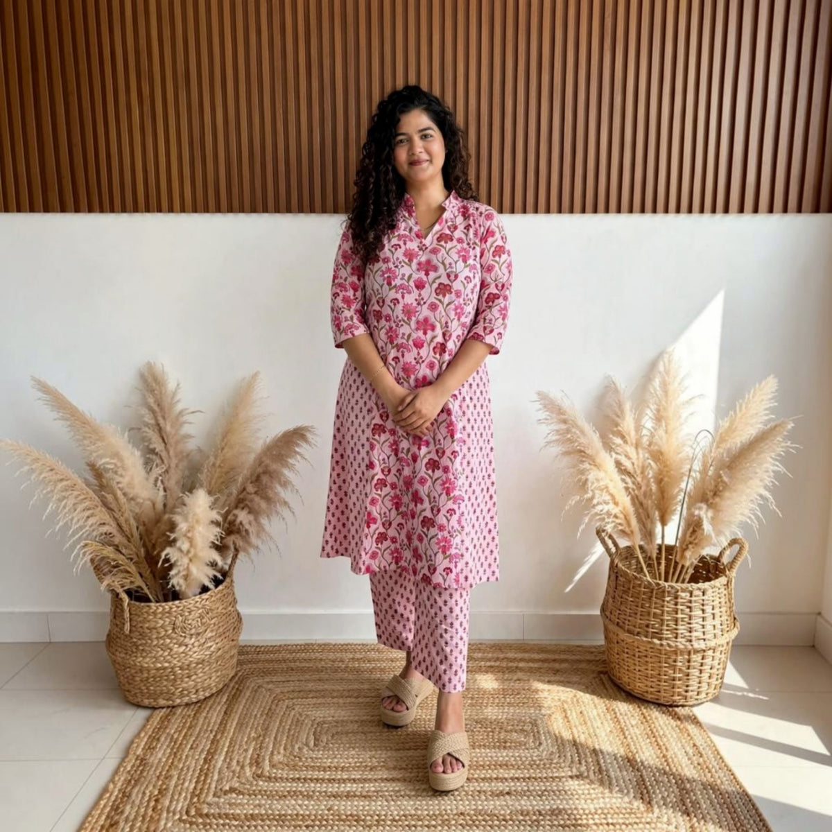 Pink floral kurta set