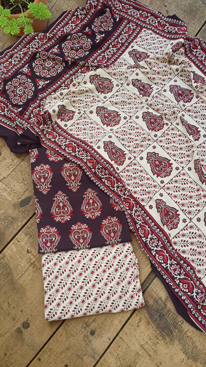 Pure Cotton Ajrakh Print Dress Material.