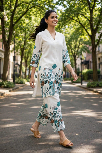Off-white floral coordset