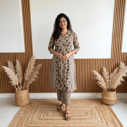 Beige floral kurta set