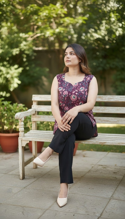 Dark Berry Bliss Sleeveless Kurti