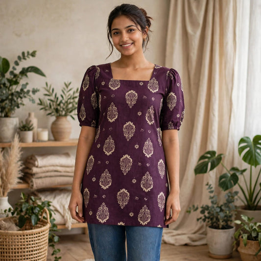 Plum paisley short kurti