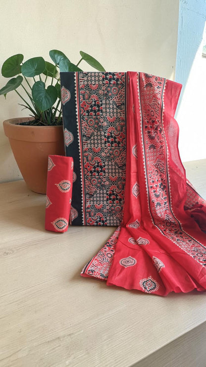 Pure Cotton Ajrakh Print Dress Material.