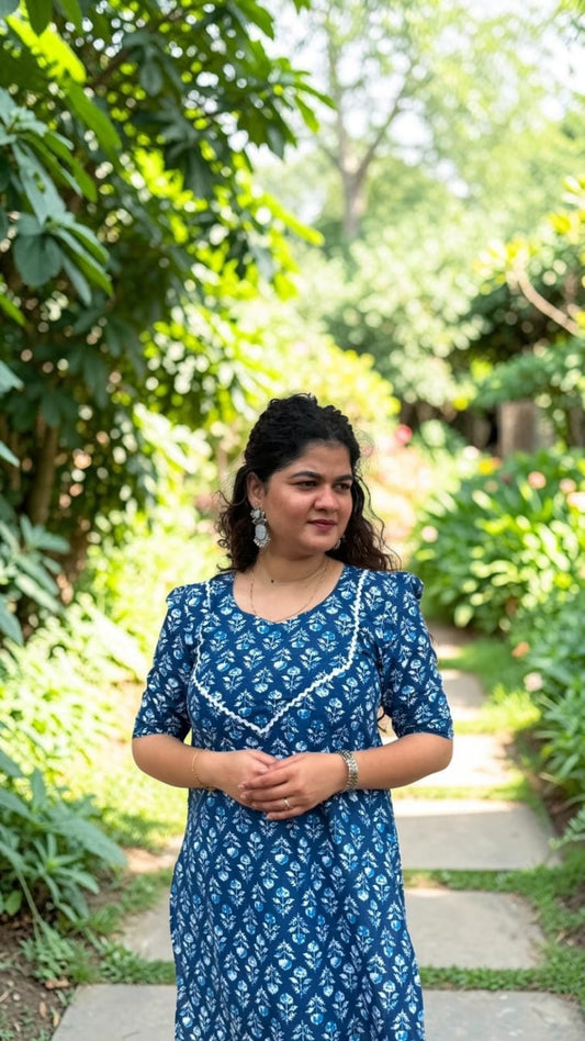 Puff Sleeve Indigo Kurti.
