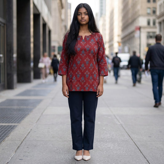 Rusty Red Bliss - Short Sleeves Kurti