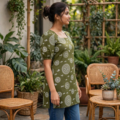 Olive Green warli short kurti