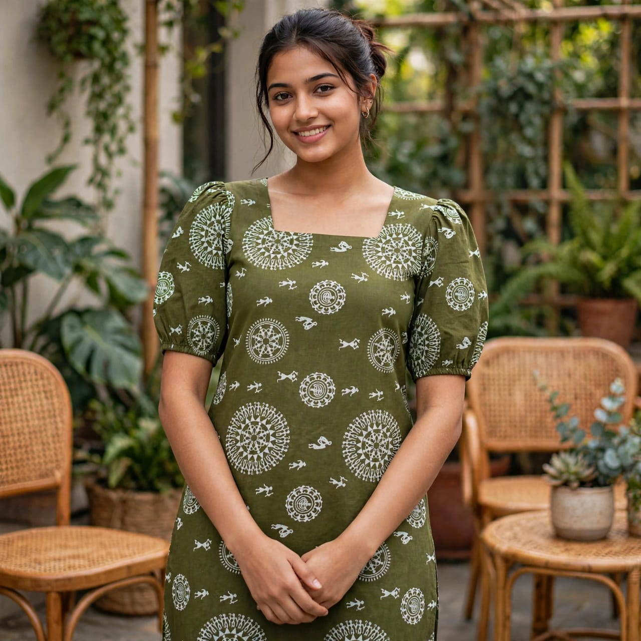 Olive Green warli short kurti