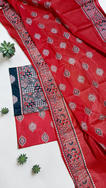Pure Cotton Ajrakh Print Dress Material.