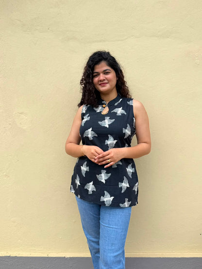 Black handblock print kurti