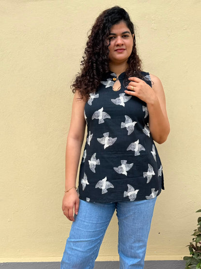 Black handblock print kurti