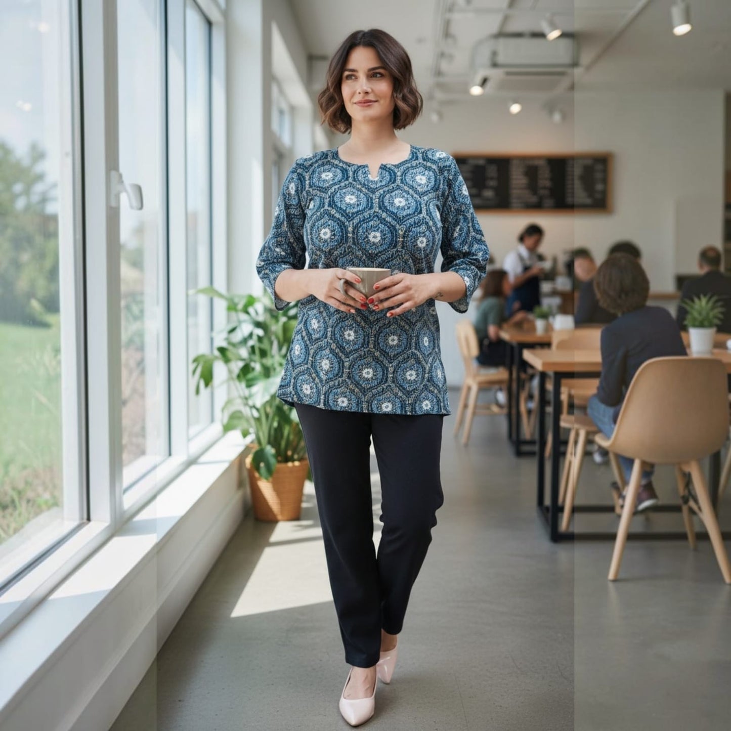 Dark Ocean - Short Sleeves Kurti