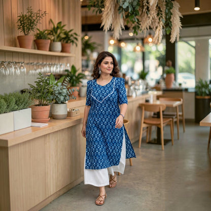 Puff Sleeve Indigo Kurti.