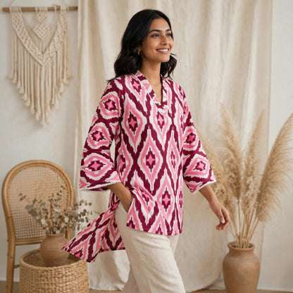 Peony Pink Bell Sleeves Short Kurti.