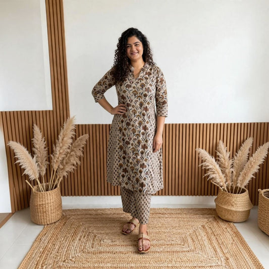 Beige floral kurta set