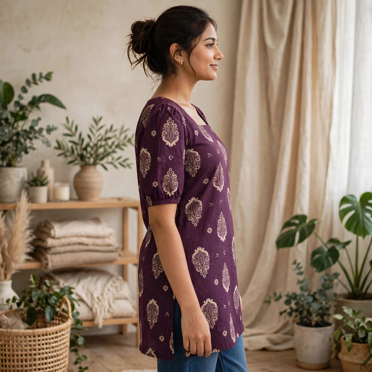 Plum paisley short kurti