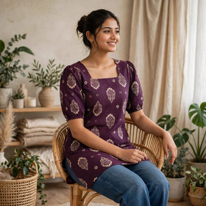 Plum paisley short kurti