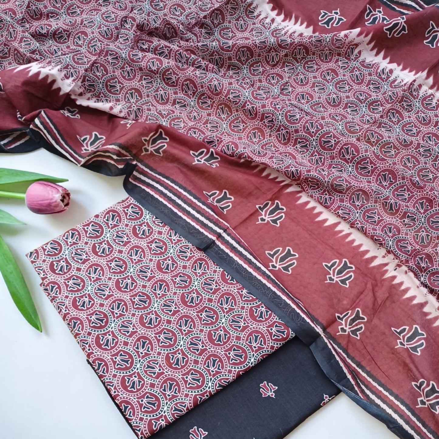 Pure Cotton Ajrakh Print Dress Material.