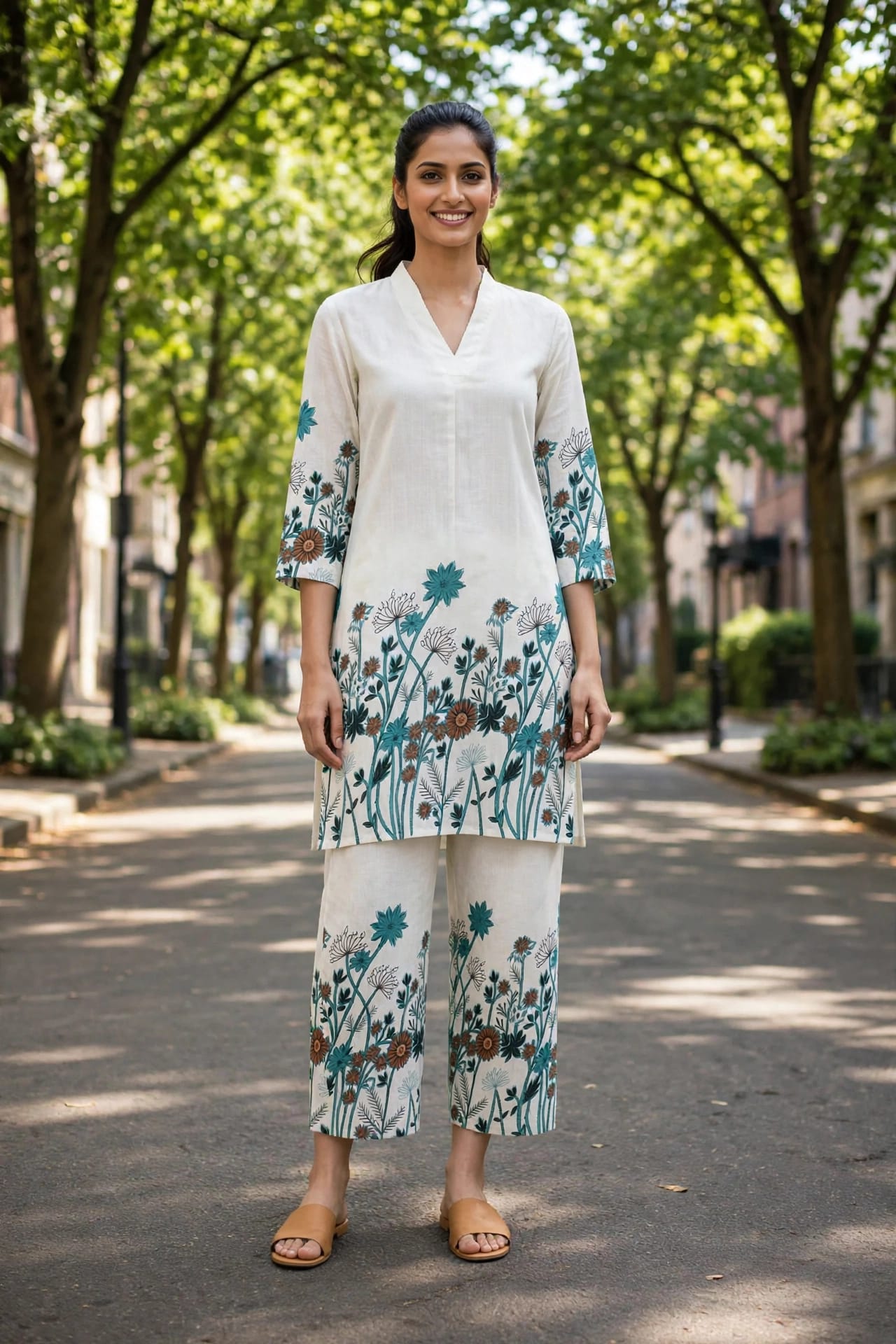 Off-white floral coordset