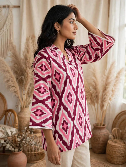 Peony Pink Bell Sleeves Short Kurti.