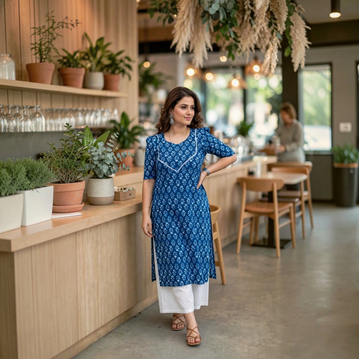 Puff Sleeve Indigo Kurti.