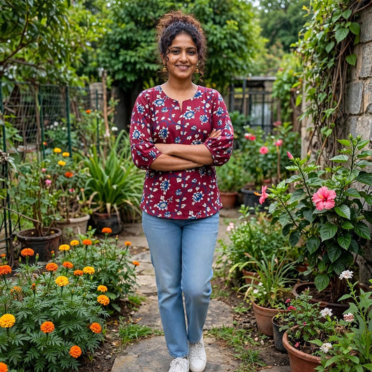 Maroon Floral Top