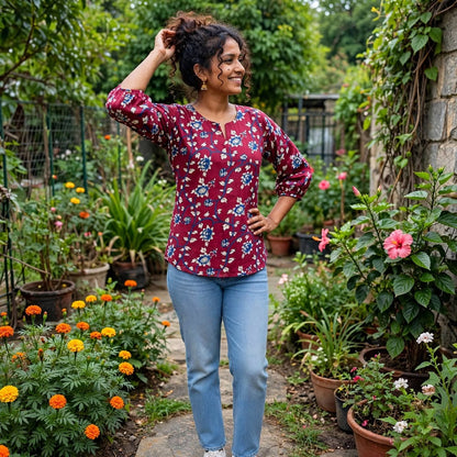 Maroon Floral Top