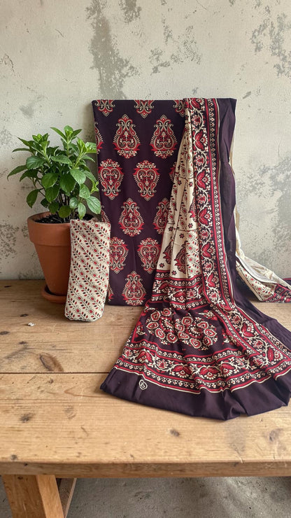 Pure Cotton Ajrakh Print Dress Material.