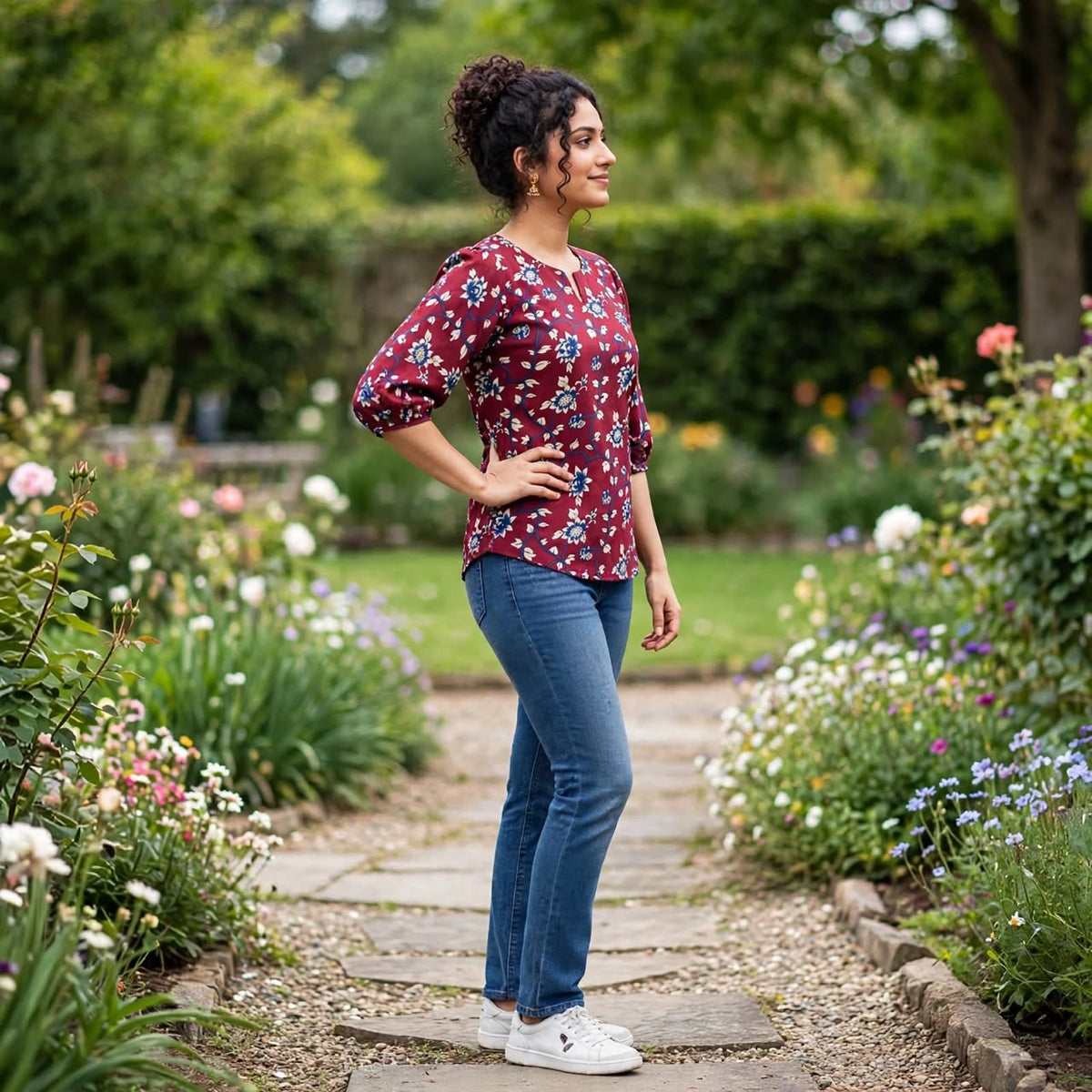 Maroon Floral Top